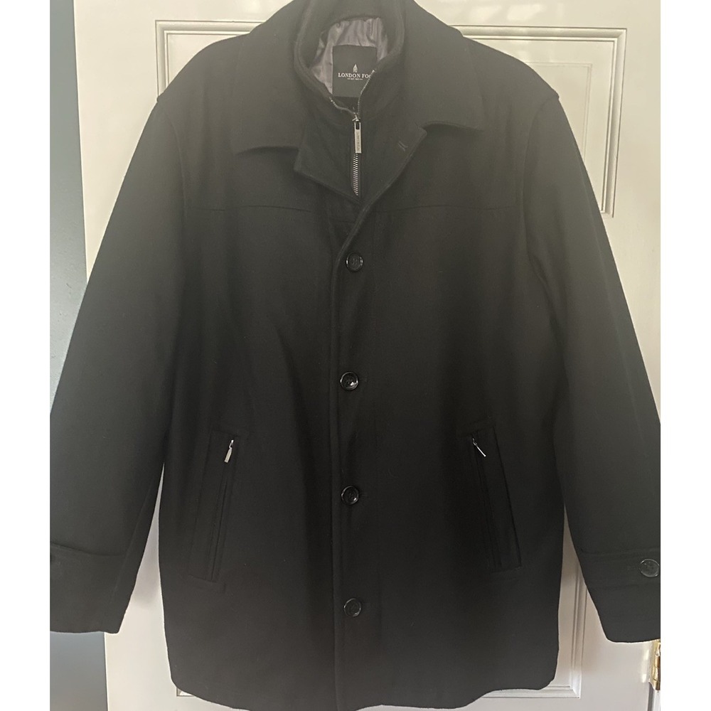 LONDON FOG  Mens Size L- Quilted Lining Wool Blend Charcoal Black Coat RN#121545